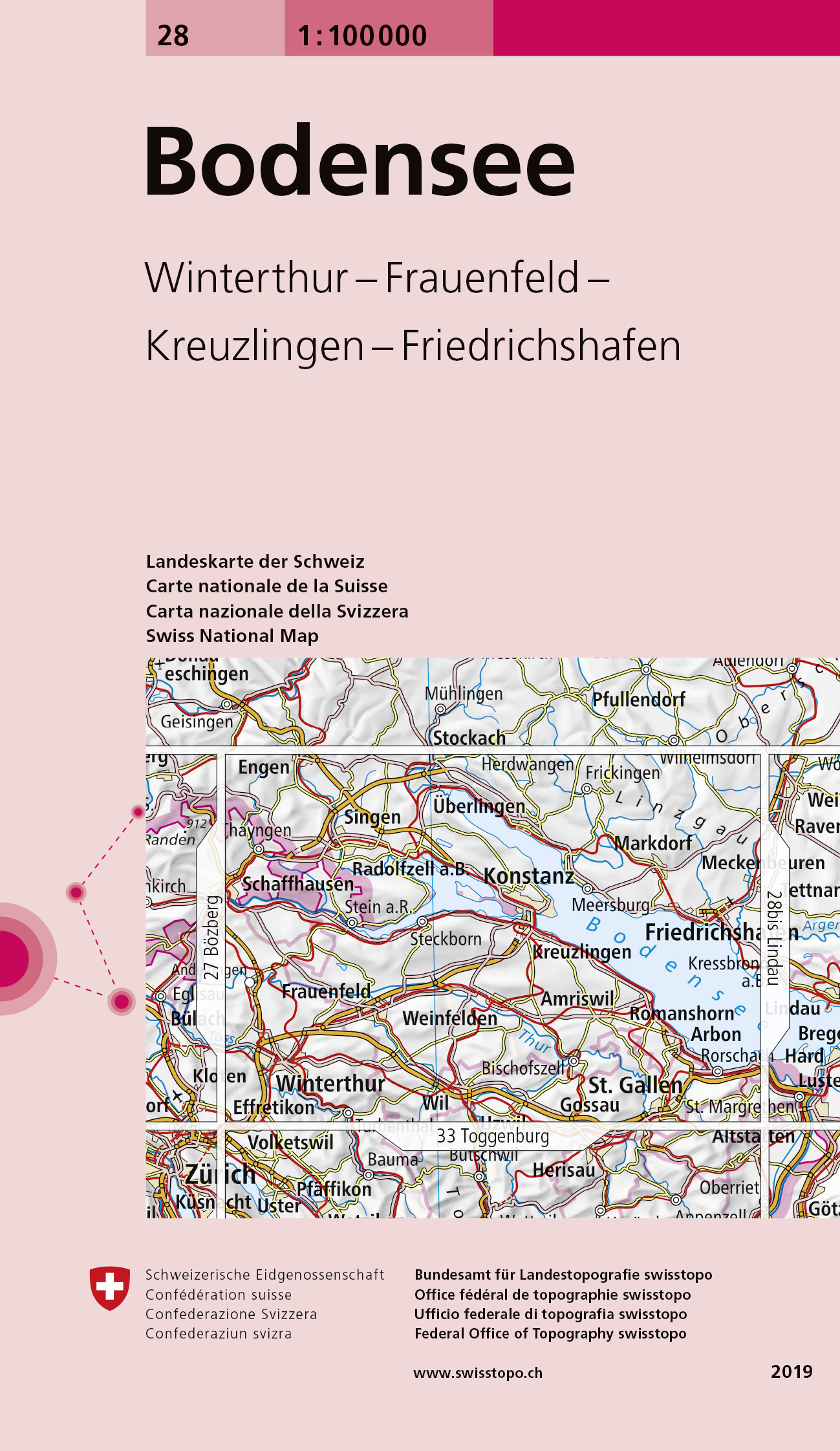 Online bestellen: Fietskaart - Topografische kaart - Wegenkaart - landkaart 28 Bodensee | Swisstopo
