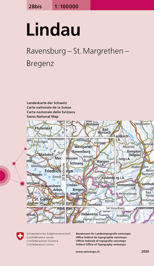Online bestellen: Fietskaart - Topografische kaart - Wegenkaart - landkaart 28bis Lindau | Swisstopo