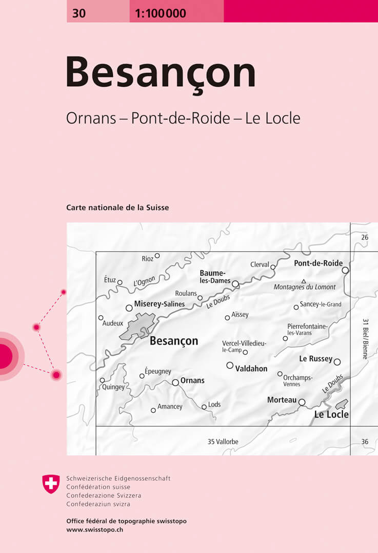 Online bestellen: Fietskaart - Topografische kaart - Wegenkaart - landkaart 30 Besançon | Swisstopo