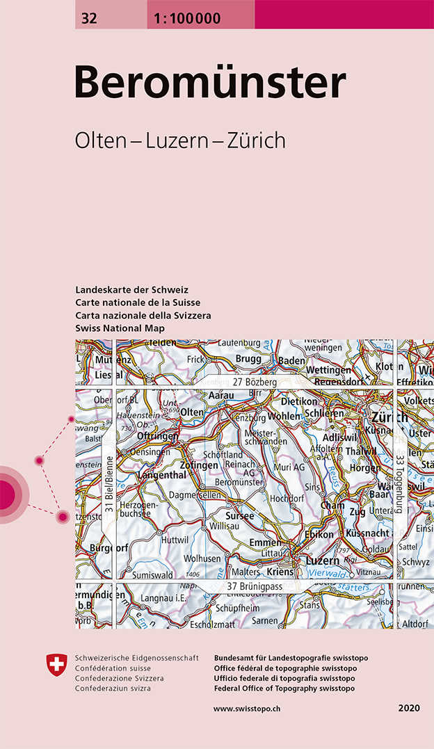 Online bestellen: Fietskaart - Topografische kaart - Wegenkaart - landkaart 32 Beromünster | Swisstopo