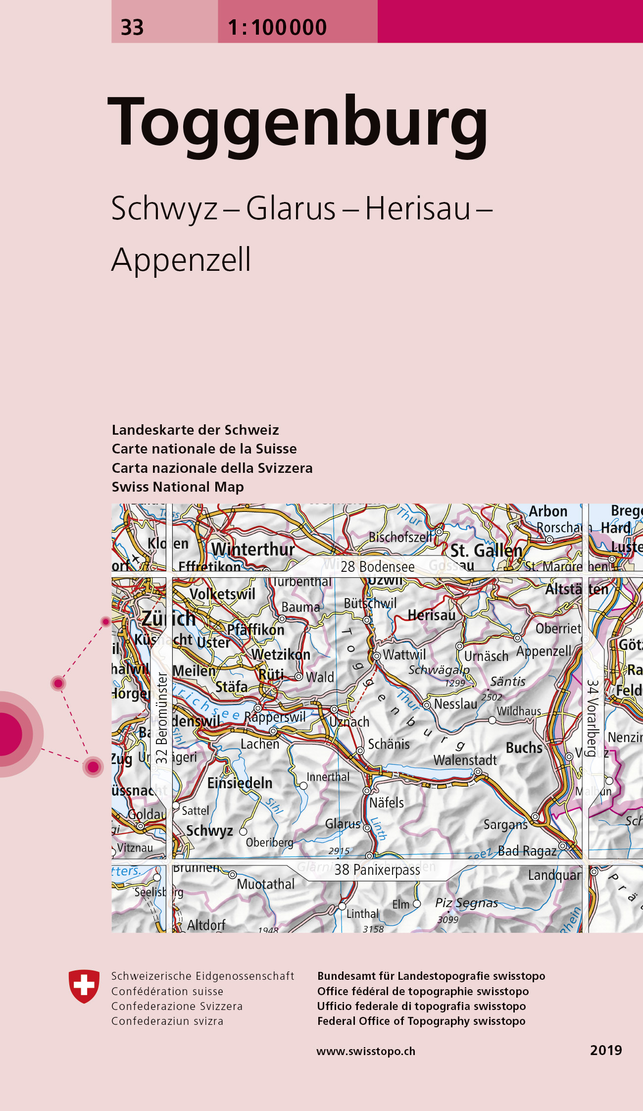 Online bestellen: Fietskaart - Topografische kaart - Wegenkaart - landkaart 33 Toggenburg | Swisstopo