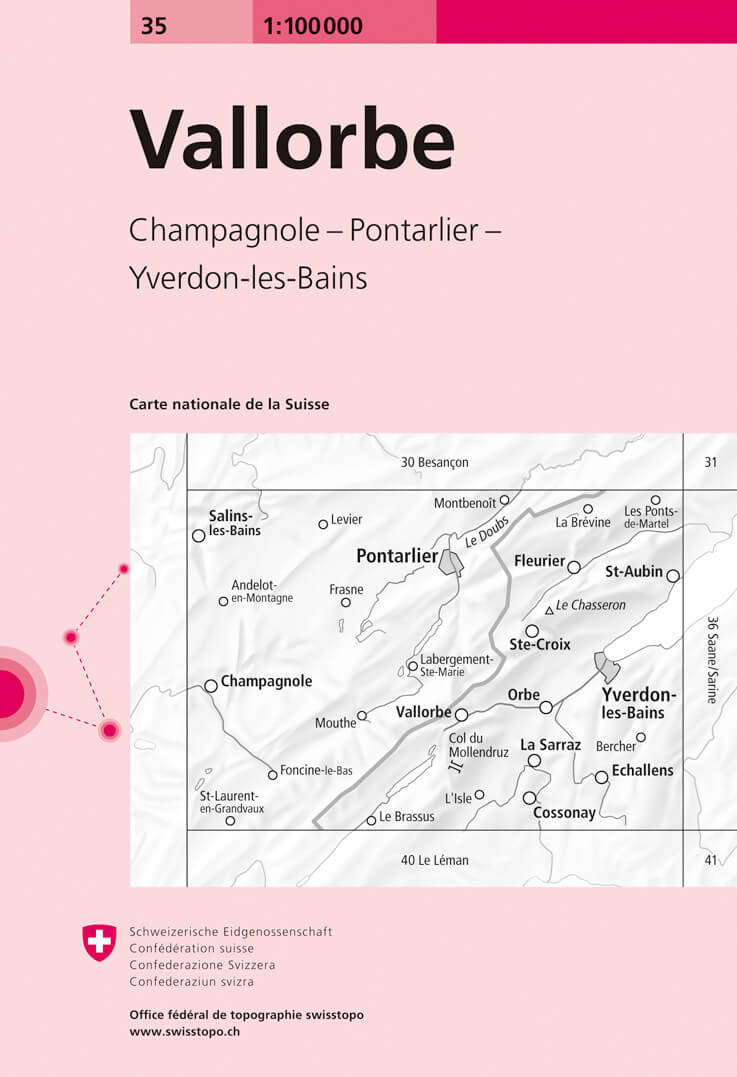 Online bestellen: Fietskaart - Topografische kaart - Wegenkaart - landkaart 35 Vallorbe | Swisstopo