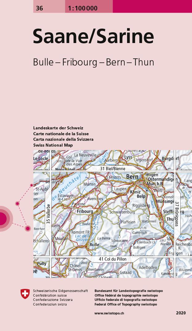 Online bestellen: Fietskaart - Topografische kaart - Wegenkaart - landkaart 36 Saane/Sarine | Swisstopo