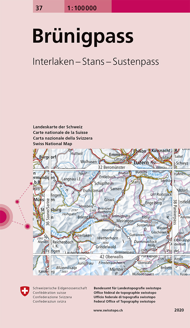 Online bestellen: Fietskaart - Topografische kaart - Wegenkaart - landkaart 37 Brünigpass | Swisstopo