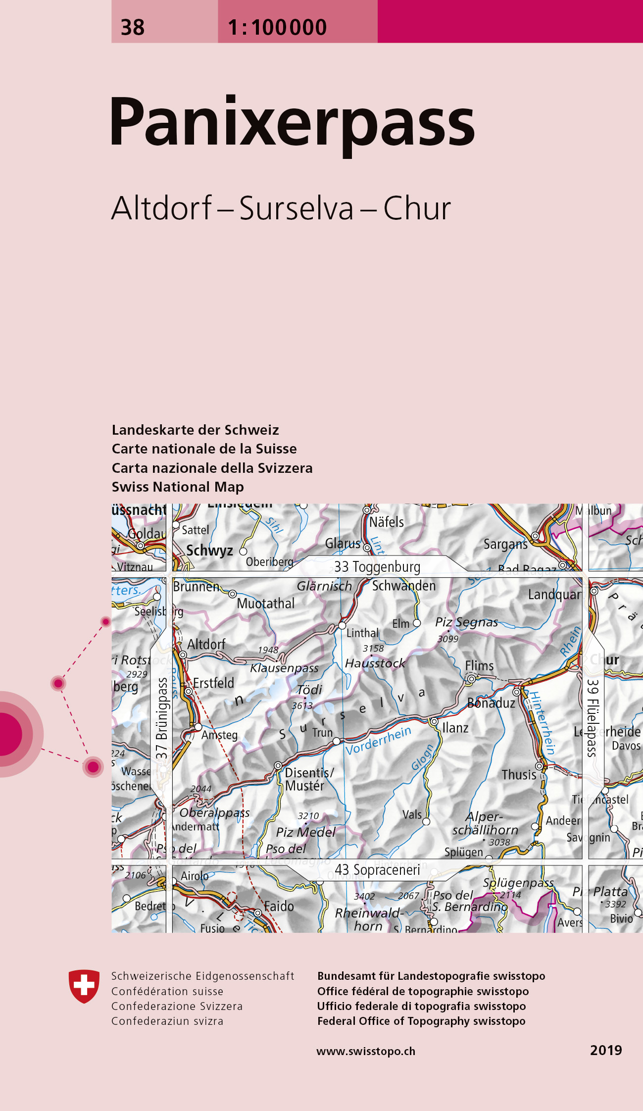 Online bestellen: Fietskaart - Topografische kaart - Wegenkaart - landkaart 38 Panixerpass | Swisstopo
