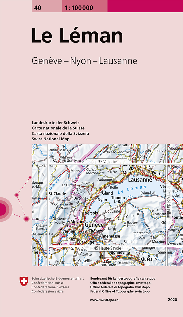 Fietskaart - Topografische kaart - Wegenkaart - landkaart 40 Le Léman | Swisstopo de zwerver