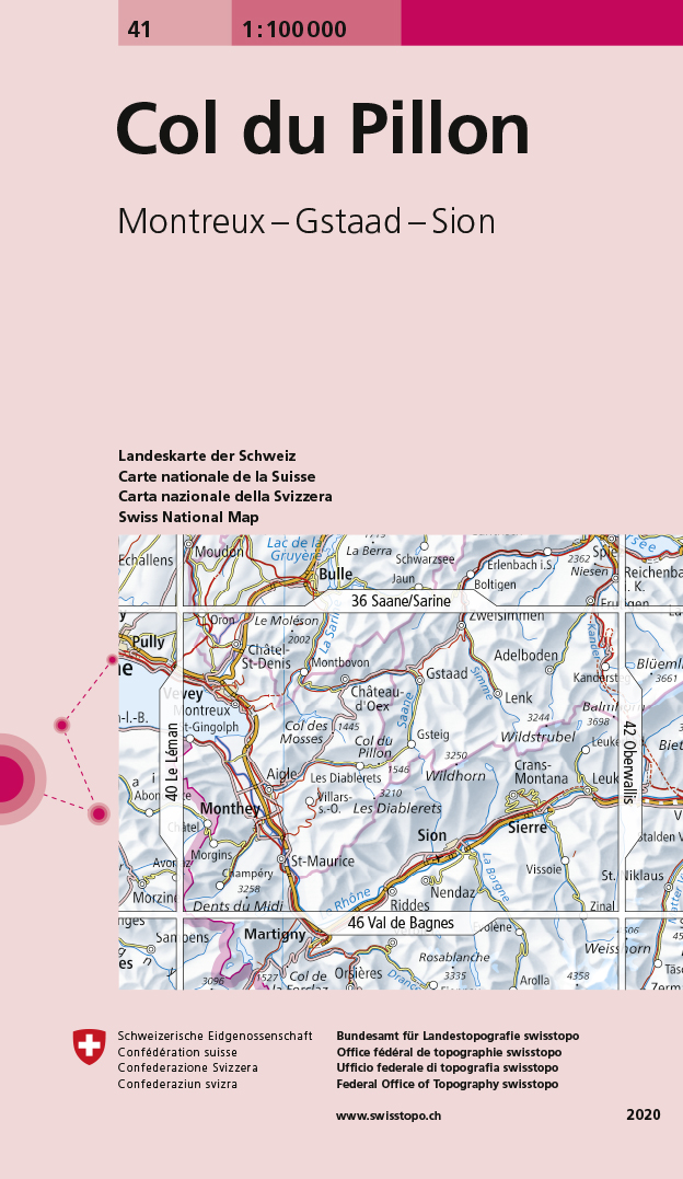 Online bestellen: Fietskaart - Topografische kaart - Wegenkaart - landkaart 41 Col du Pillon | Swisstopo