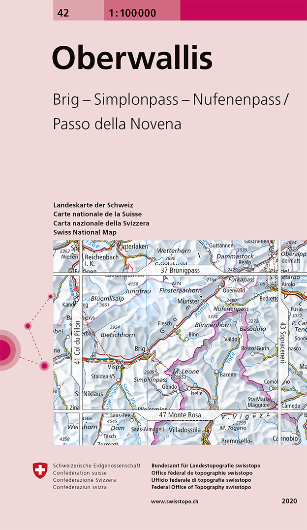 Online bestellen: Fietskaart - Topografische kaart - Wegenkaart - landkaart 42 Oberwallis | Swisstopo
