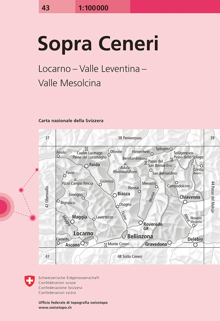 Online bestellen: Fietskaart - Topografische kaart - Wegenkaart - landkaart 43 Sopra Ceneri | Swisstopo