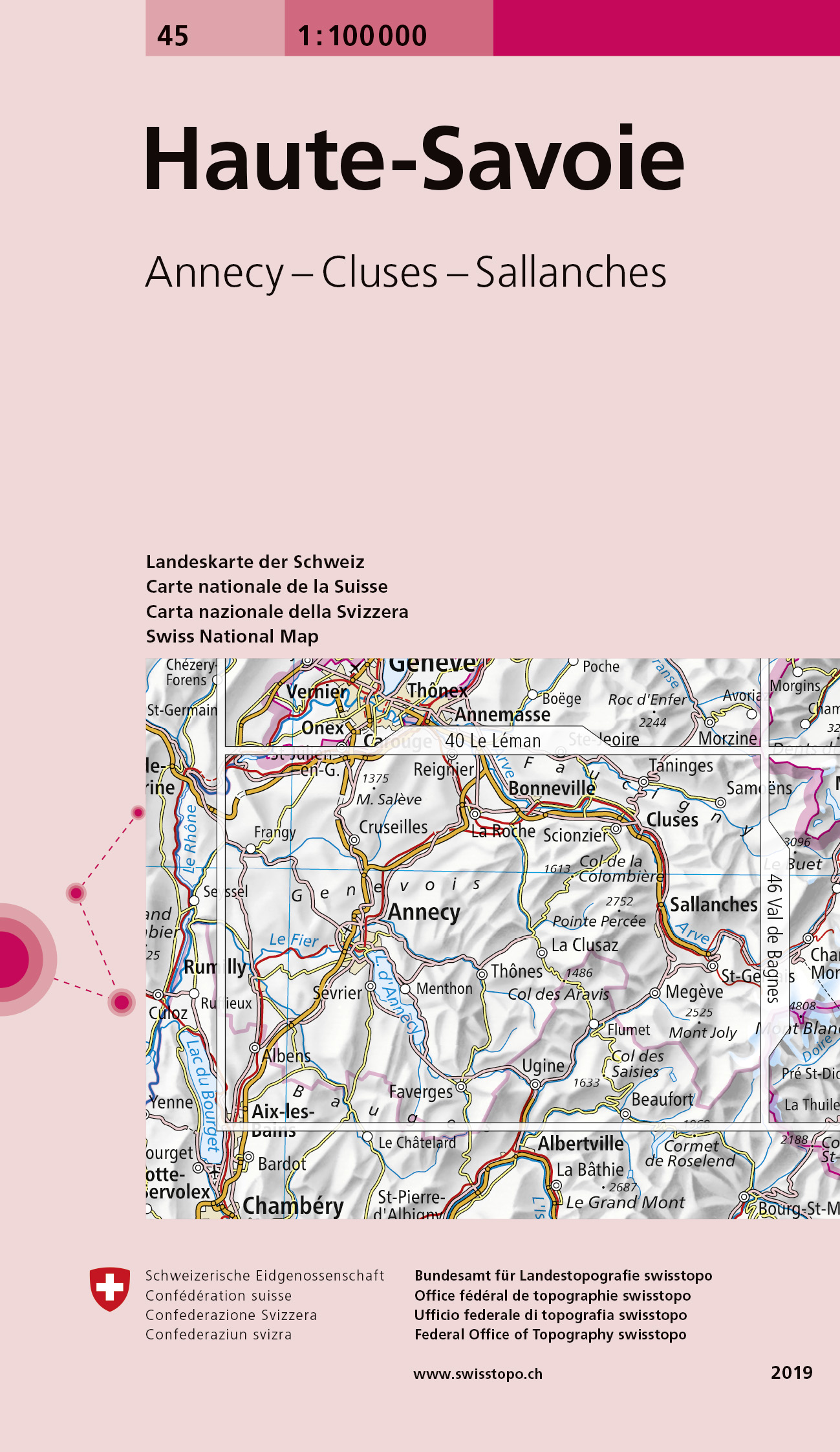 Online bestellen: Fietskaart - Topografische kaart - Wegenkaart - landkaart 45 Haute-Savoie | Swisstopo