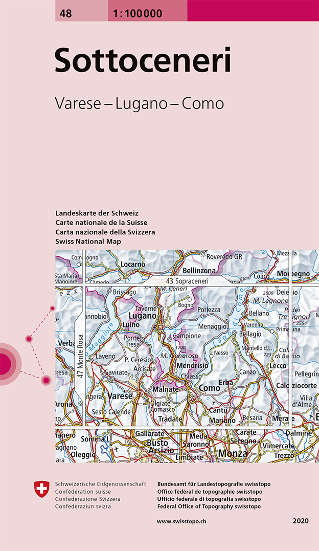 Online bestellen: Fietskaart - Topografische kaart - Wegenkaart - landkaart 48 Sotto Ceneri | Swisstopo