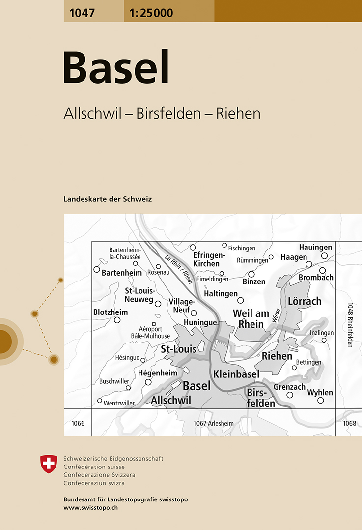 Online bestellen: Wandelkaart - Topografische kaart 1047 Basel | Swisstopo