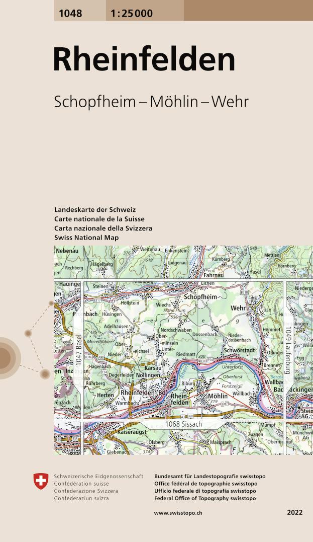 Online bestellen: Wandelkaart - Topografische kaart 1048 Rheinfelden | Swisstopo