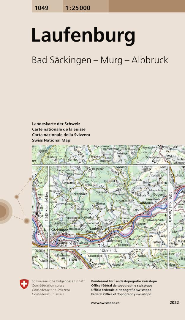 Online bestellen: Wandelkaart - Topografische kaart 1049 Laufenburg | Swisstopo