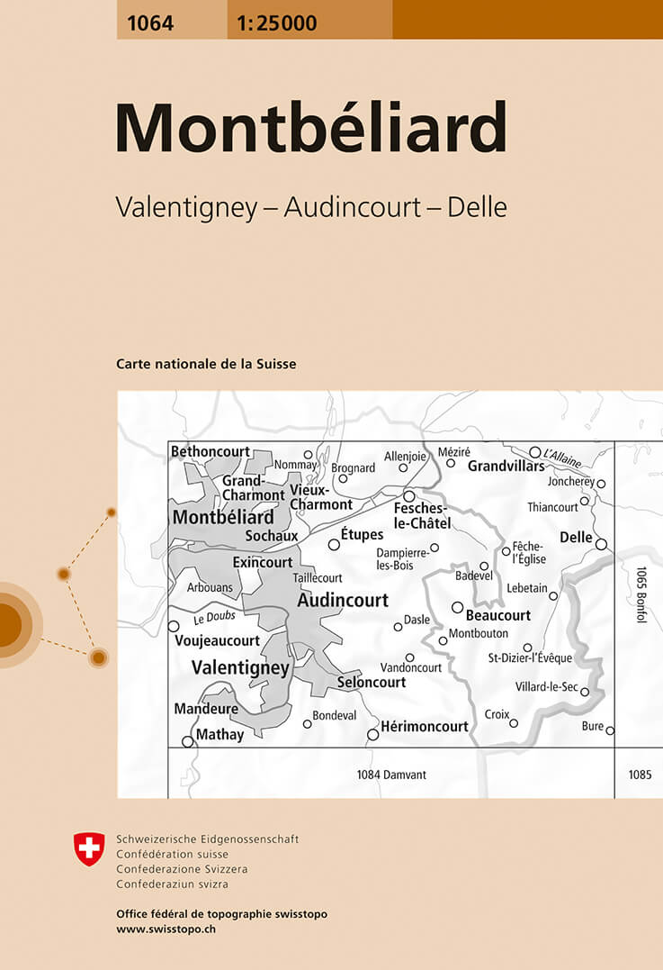 Online bestellen: Wandelkaart - Topografische kaart 1064 Montbéliard | Swisstopo