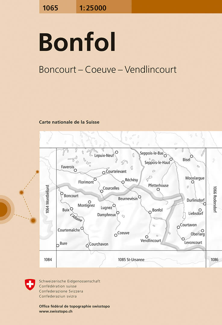 Online bestellen: Wandelkaart - Topografische kaart 1065 Bonfol | Swisstopo