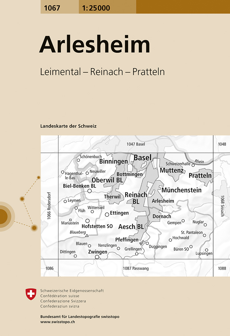 Online bestellen: Wandelkaart - Topografische kaart 1067 Arlesheim | Swisstopo