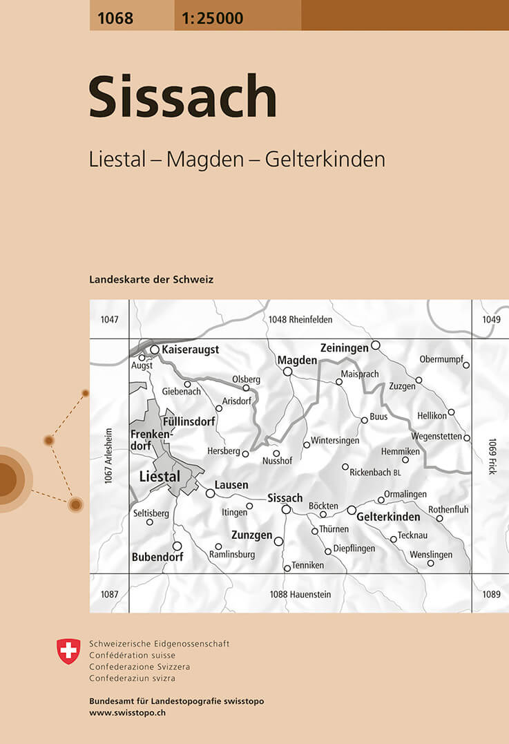 Online bestellen: Wandelkaart - Topografische kaart 1068 Sissach | Swisstopo