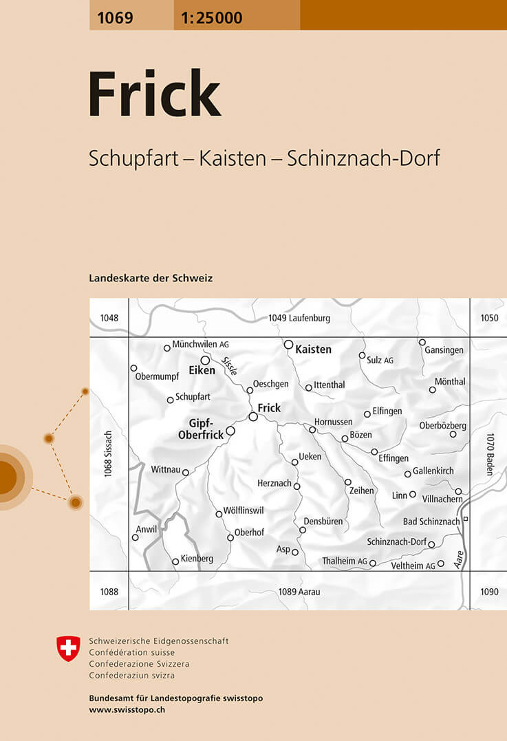 Online bestellen: Wandelkaart - Topografische kaart 1069 Frick | Swisstopo