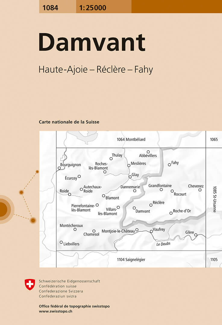 Online bestellen: Wandelkaart - Topografische kaart 1084 Damvant | Swisstopo