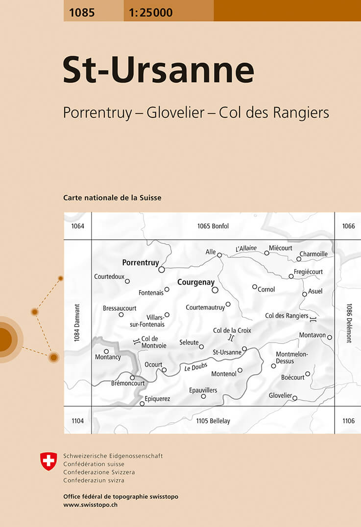 Online bestellen: Wandelkaart - Topografische kaart 1085 St-Ursanne | Swisstopo