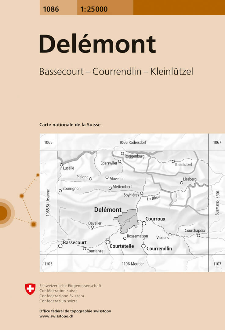 Online bestellen: Wandelkaart - Topografische kaart 1086 Delémont | Swisstopo