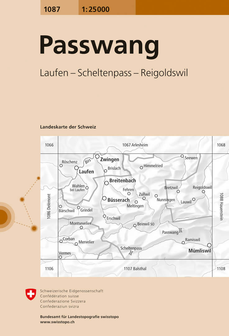 Online bestellen: Wandelkaart - Topografische kaart 1087 Passwang | Swisstopo