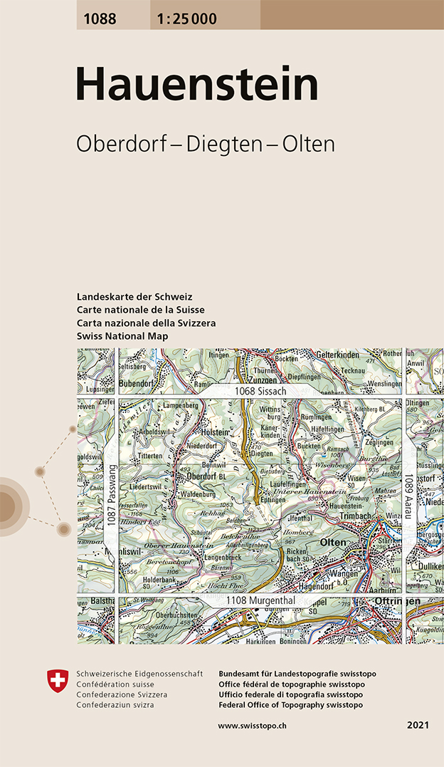 Online bestellen: Wandelkaart - Topografische kaart 1088 Hauenstein | Swisstopo