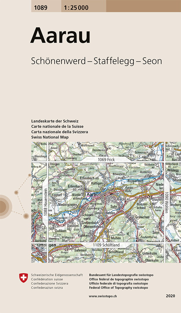 Online bestellen: Wandelkaart - Topografische kaart 1089 Aarau | Swisstopo