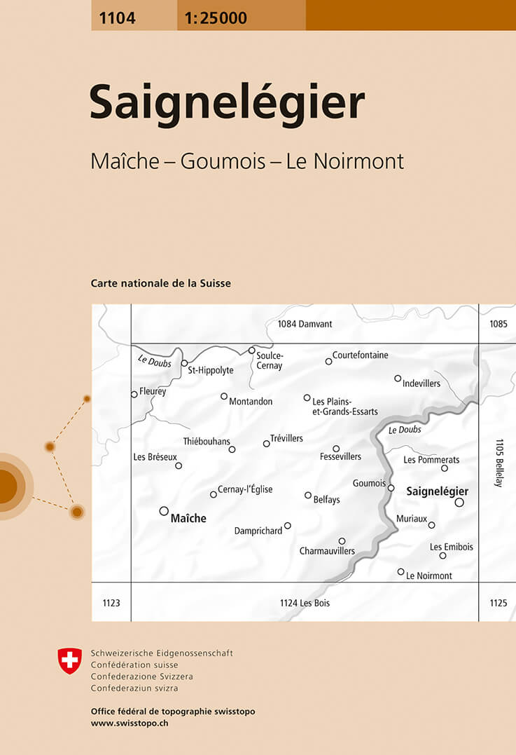 Online bestellen: Wandelkaart - Topografische kaart 1104 Saignelégier | Swisstopo