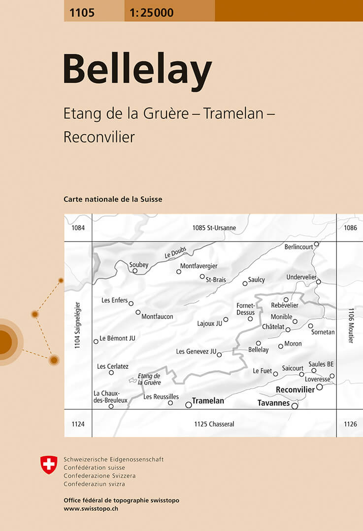 Online bestellen: Wandelkaart - Topografische kaart 1105 Bellelay | Swisstopo
