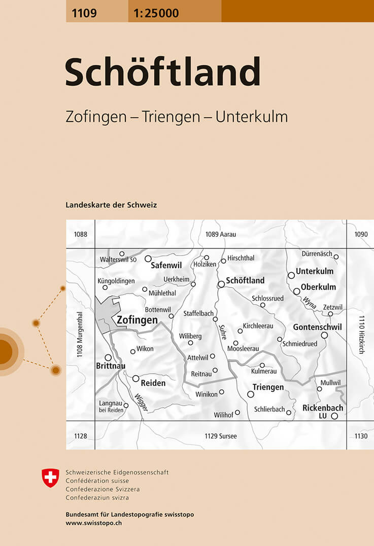 Online bestellen: Wandelkaart - Topografische kaart 1109 Schöftland | Swisstopo