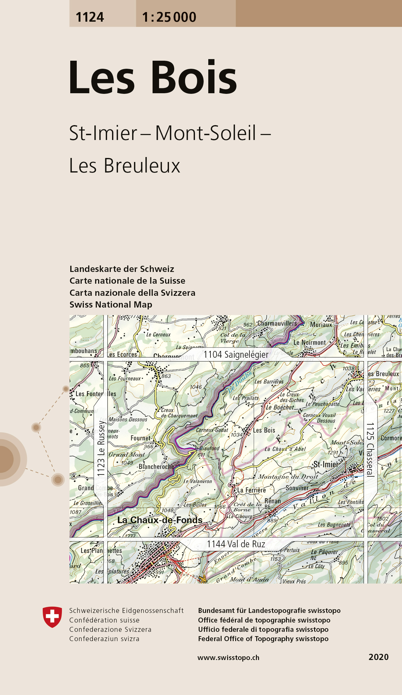 Online bestellen: Wandelkaart - Topografische kaart 1124 Les Bois | Swisstopo