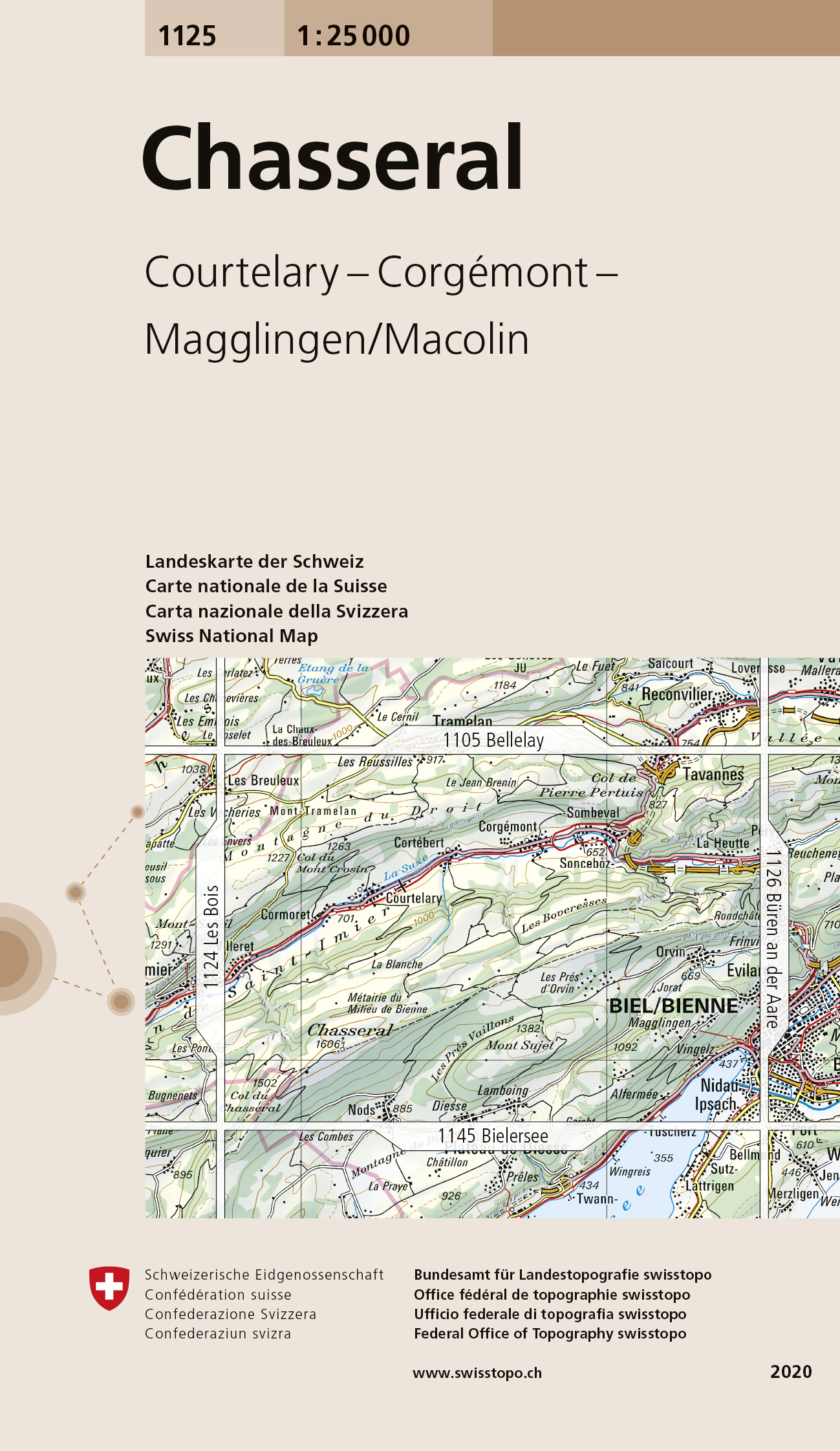 Online bestellen: Wandelkaart - Topografische kaart 1125 Chasseral | Swisstopo