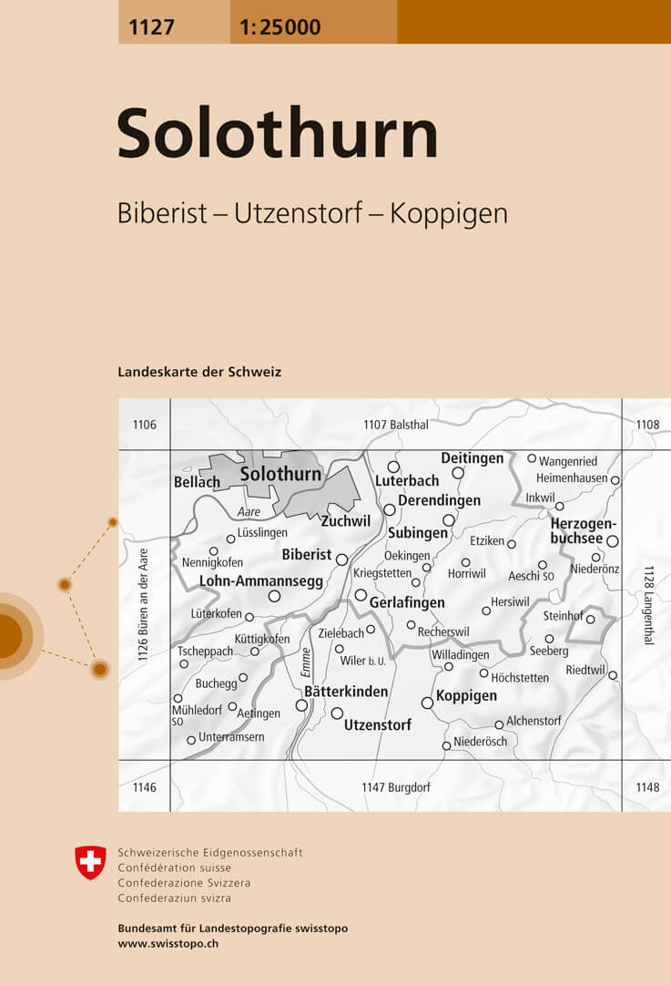 Online bestellen: Wandelkaart - Topografische kaart 1127 Solothurn | Swisstopo