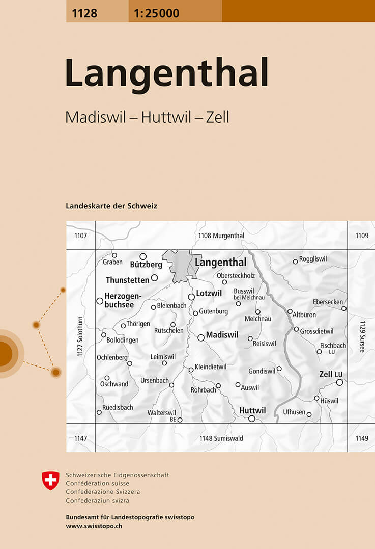 Online bestellen: Wandelkaart - Topografische kaart 1128 Langenthal | Swisstopo