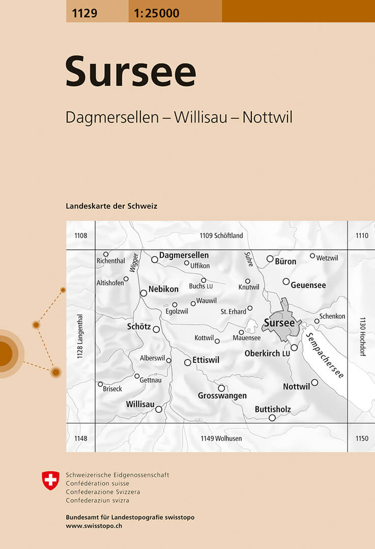 Online bestellen: Wandelkaart - Topografische kaart 1129 Sursee | Swisstopo