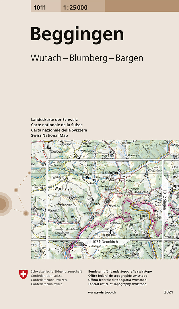 Online bestellen: Wandelkaart - Topografische kaart 1011 Beggingen | Swisstopo