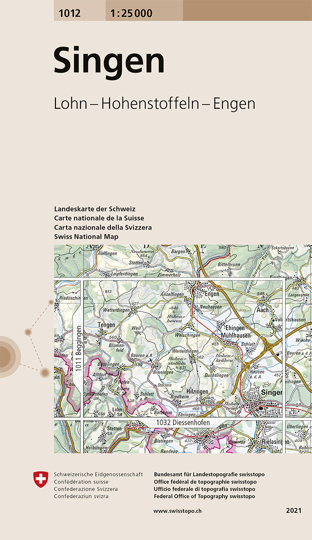 Online bestellen: Wandelkaart - Topografische kaart 1012 Singen | Swisstopo