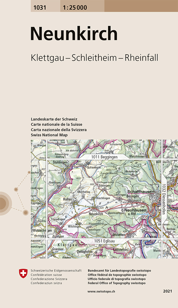 Online bestellen: Wandelkaart - Topografische kaart 1031 Neunkirch | Swisstopo
