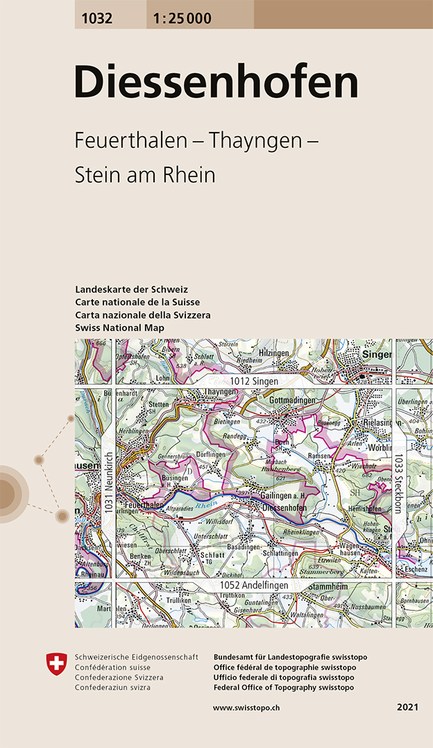 Online bestellen: Wandelkaart - Topografische kaart 1032 Diessenhofen | Swisstopo