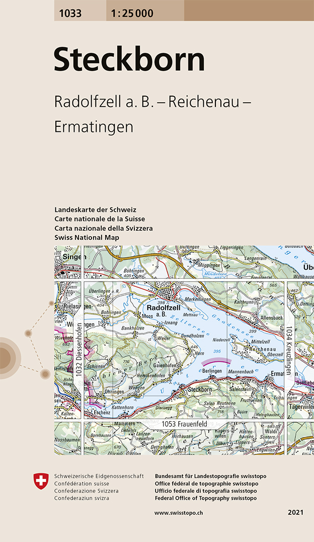 Online bestellen: Wandelkaart - Topografische kaart 1033 Steckborn | Swisstopo