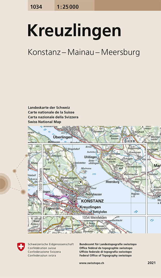 Online bestellen: Wandelkaart - Topografische kaart 1034 Kreuzlingen | Swisstopo
