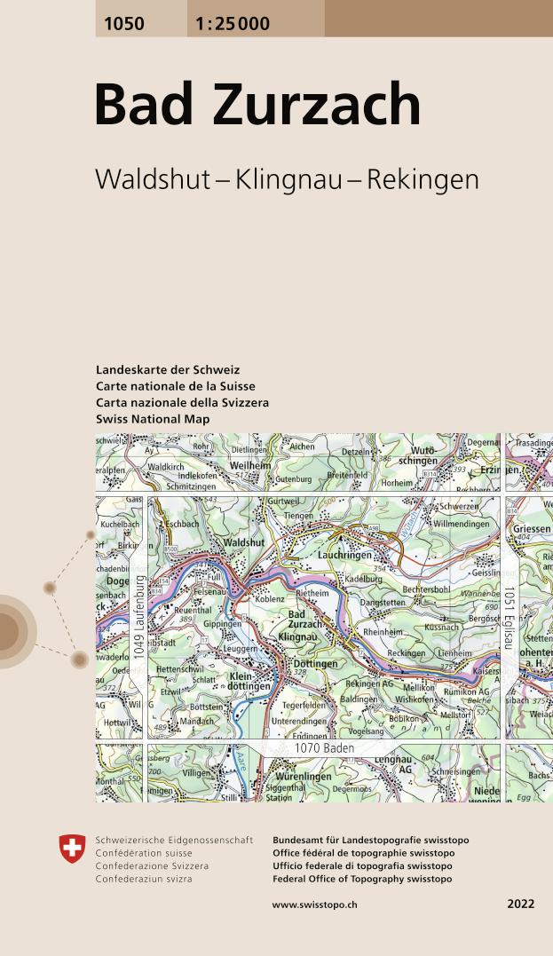 Online bestellen: Wandelkaart - Topografische kaart 1050 Bad Zurzach | Swisstopo
