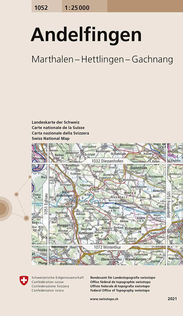 Online bestellen: Wandelkaart - Topografische kaart 1052 Andelfingen | Swisstopo