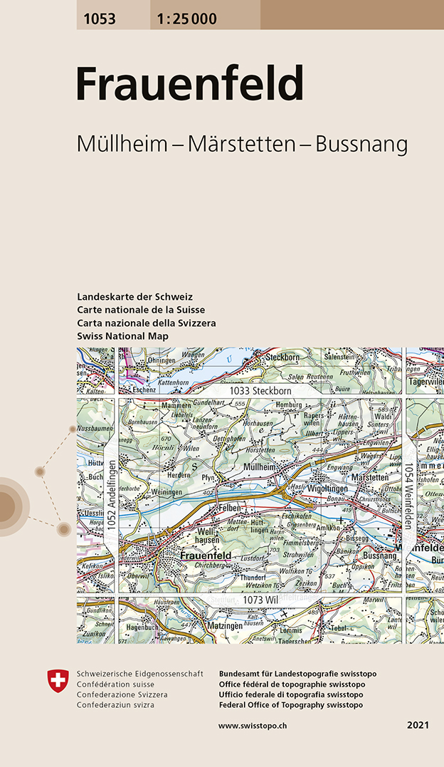 Online bestellen: Wandelkaart - Topografische kaart 1053 Frauenfeld | Swisstopo