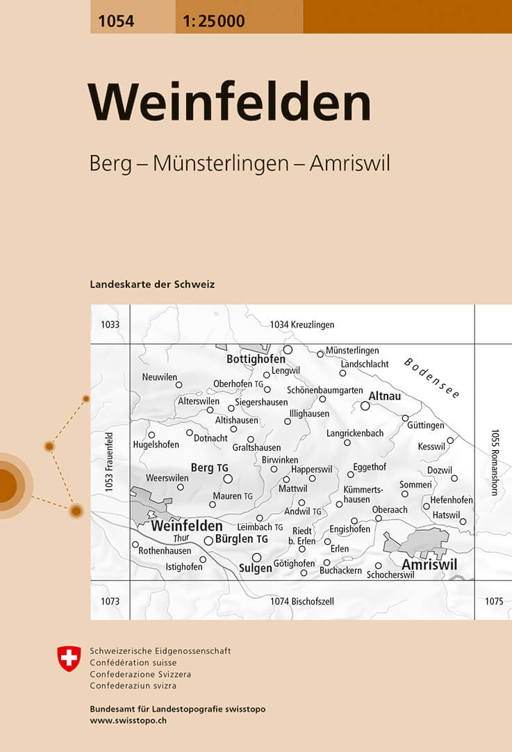Online bestellen: Wandelkaart - Topografische kaart 1054 Weinfelden | Swisstopo