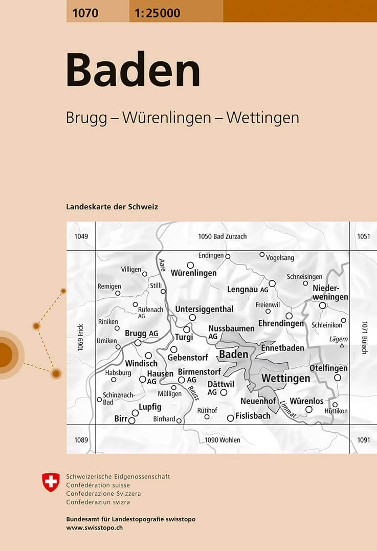 Online bestellen: Wandelkaart - Topografische kaart 1070 Baden | Swisstopo