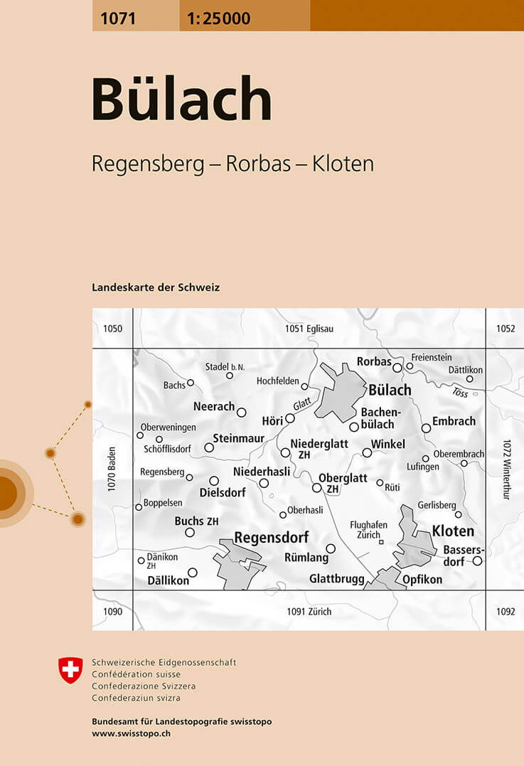 Online bestellen: Wandelkaart - Topografische kaart 1071 Bülach | Swisstopo