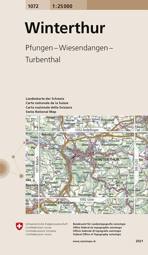 Online bestellen: Wandelkaart - Topografische kaart 1072 Winterthur | Swisstopo